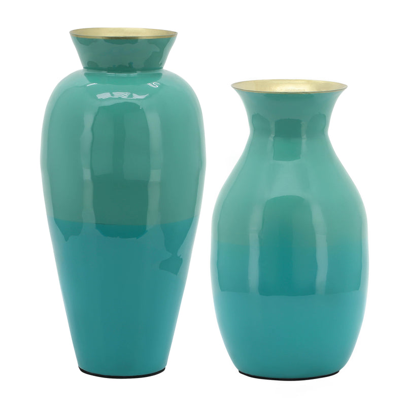 METAL 9" OLPE VASE, GREEN