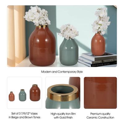 S/3 7/9/12" Jefford Metal Bottle Vases, Terracotta