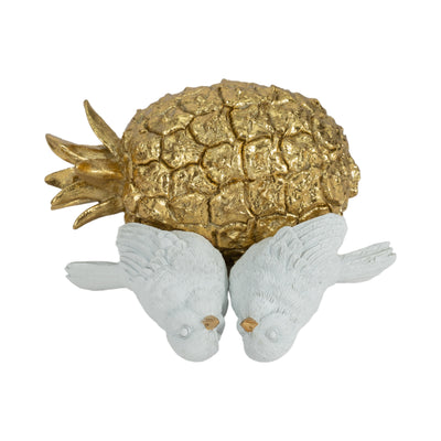 8" Kissing Birds On Pineapple, White/gold