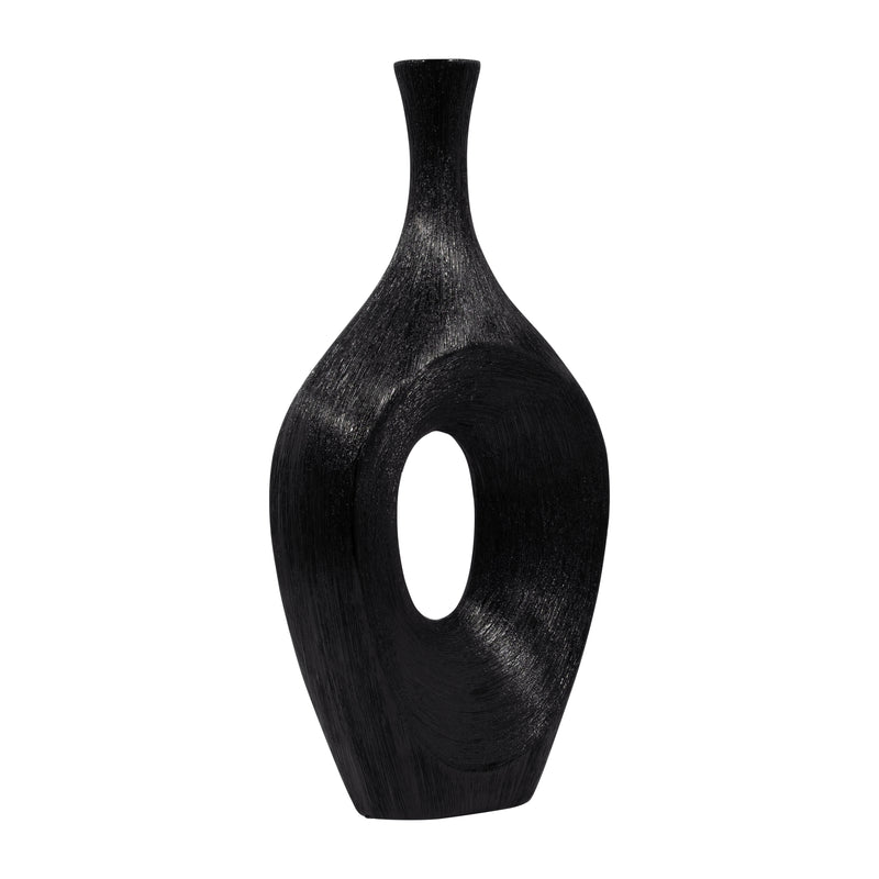 CER, 19" SCRATCHED OPEN CUT VASE, BLACK