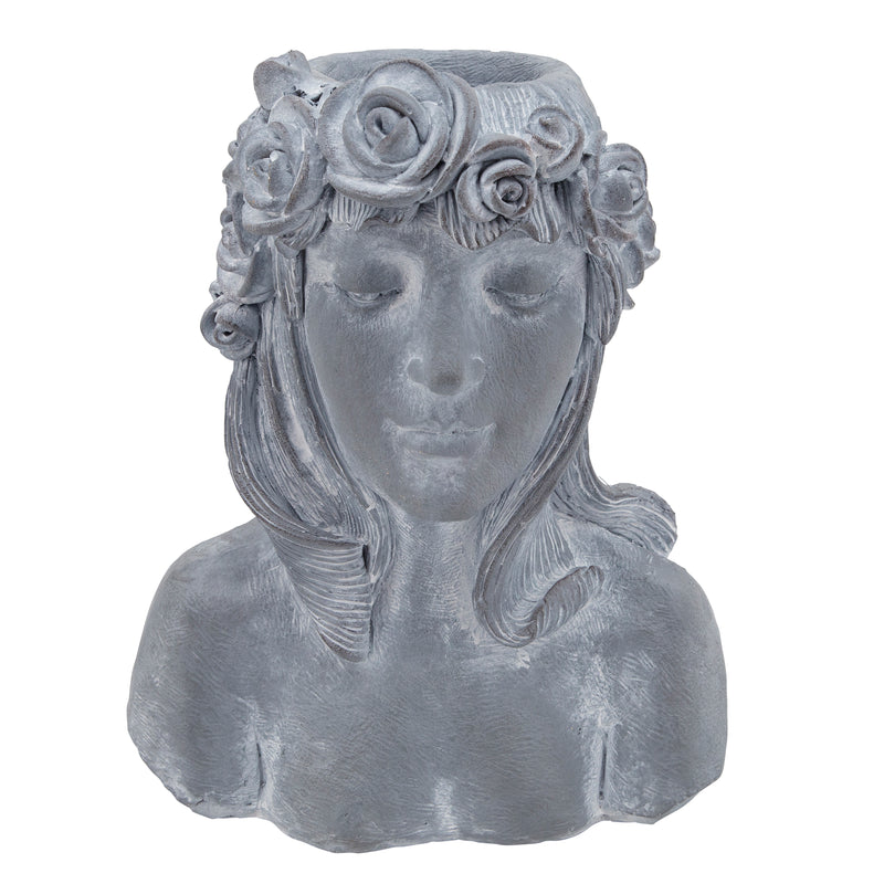 RESIN, 19" LADY W/ ROSES, GRAY