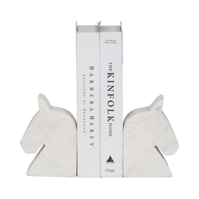 MARBLE, S/2 6" HORSE HEAD BOOKENDS, WHITE