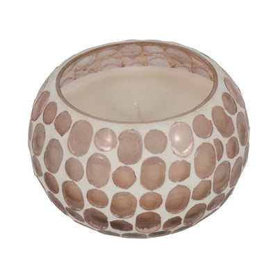 Glass, 4" 10 Oz Mosaic Scented Candle, Soft Pink