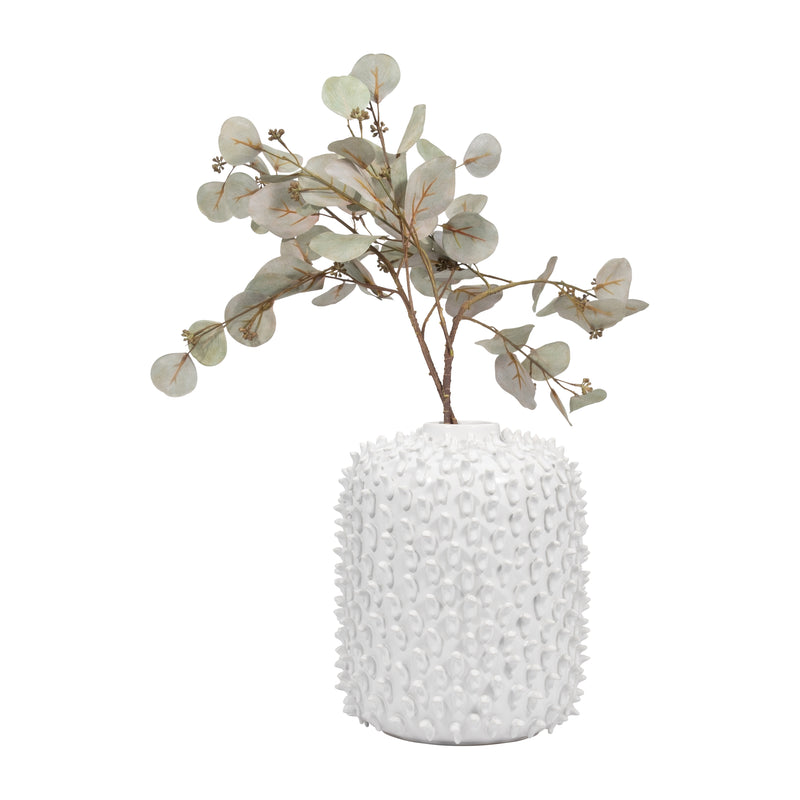 Stoneware, 11" Hand Made Dot Vase, White