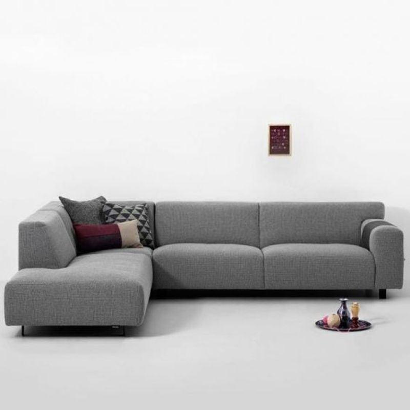 Stylish Gray Linen L-Shaped Sofa - 90x250x170x45 cm - Swedish Wood By Alhome - 110111018