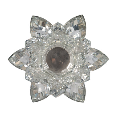 SILVER CRYSTAL LOTUS CANDLE HOLDER 8.