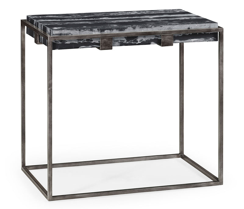 JC Outdoor - Panama Collection - Rectangular Iron End Table with a Black Marble Top