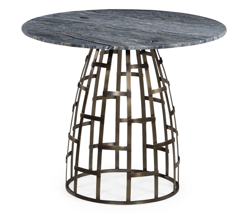 JC Outdoor - Panama Collection - 36" Round Geometric Dome Brass Breakfast Table with a Grey Marble Top