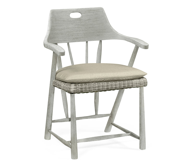 JC Outdoor - Hampton Collection - Smokers Style Cloudy Grey & Rattan Dining Chair with Cushion