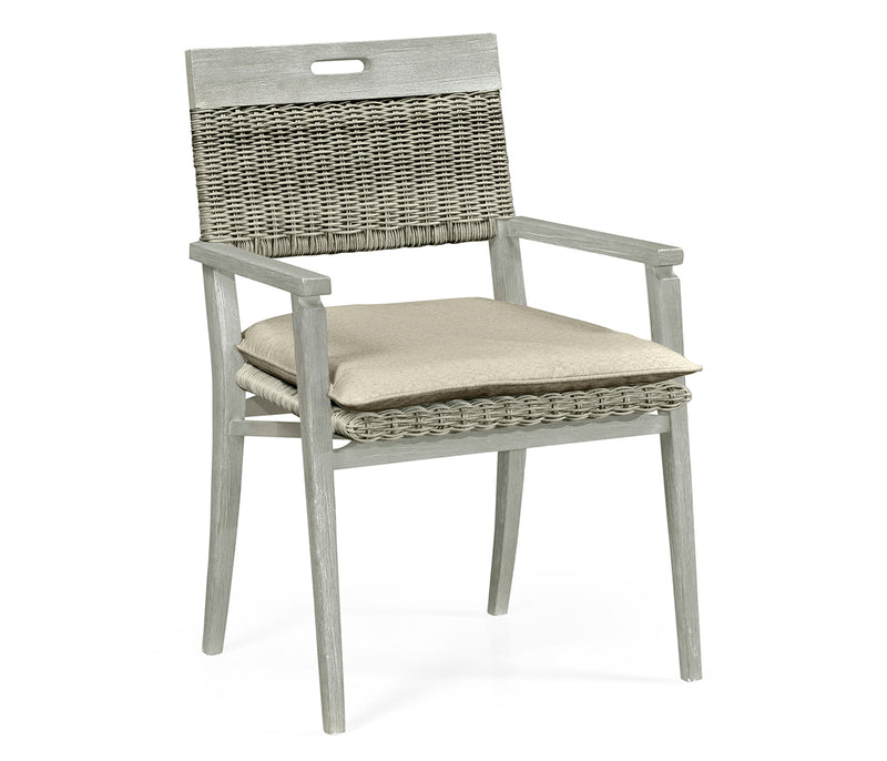 JC Outdoor - Hampton Collection - Square Back Cloudy Grey & Rattan Dining Chair with Cushion