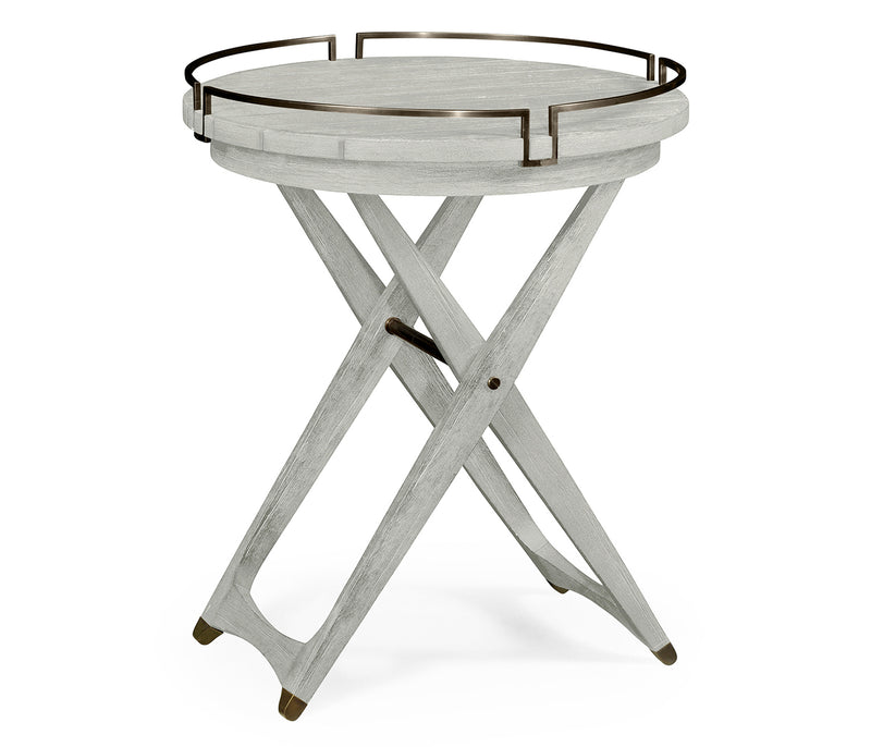 JC Outdoor - Hampton Collection - Round Folding Cloudy Grey & Antique Brass Tray End Table