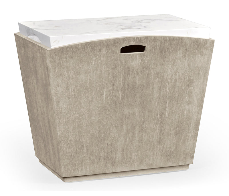 JC Outdoor - Hampton Collection - Rectangular Navajo Sand & Faux White Marble Storage End Table