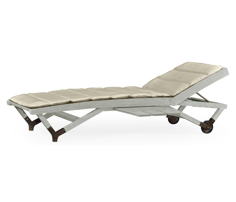 JC Outdoor - Hampton Collection - Cloudy Grey Chaise Lounge on Wheels with a Retractable Drink Holder & Cushion