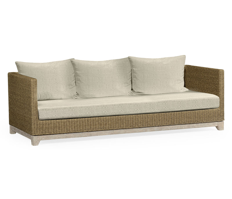 JC Outdoor - Hampton Collection - Navajo Sand & Light Natural Rattan Three-Seat Sofa