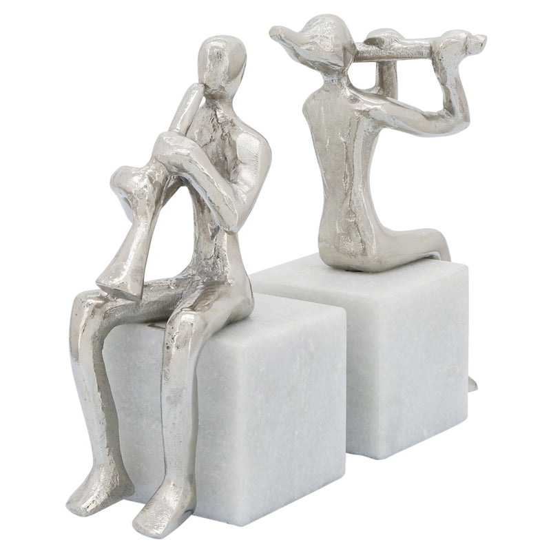 S/2 METAL MUSICIANS ON MARBLE BASE, SILVER