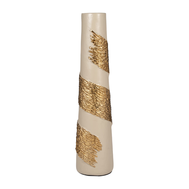 Glass, 26" Aluminum Wrapped Vase, White/gold