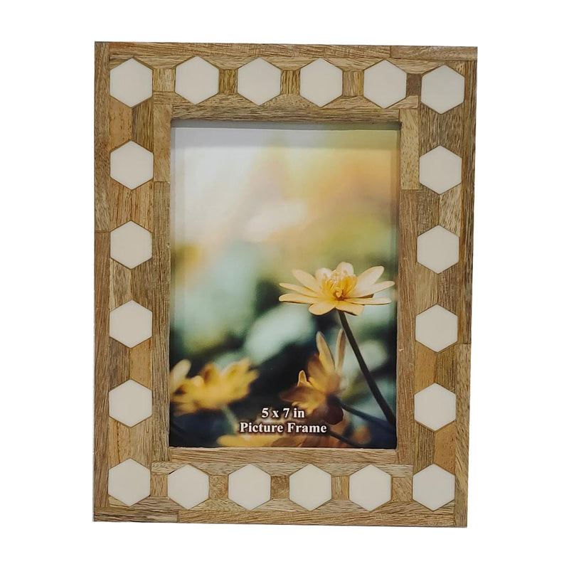 WOOD/RESIN,5X7 HEXAGON FRAME, WHITE