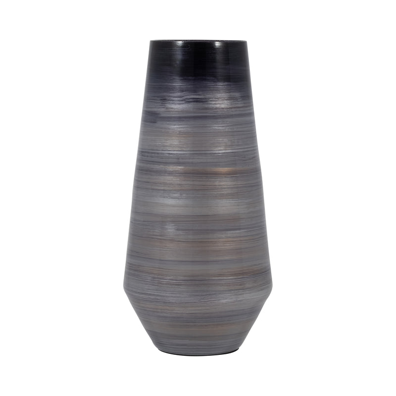 GLASS, 15" ENAMELED VASE, GRAY/BLACK