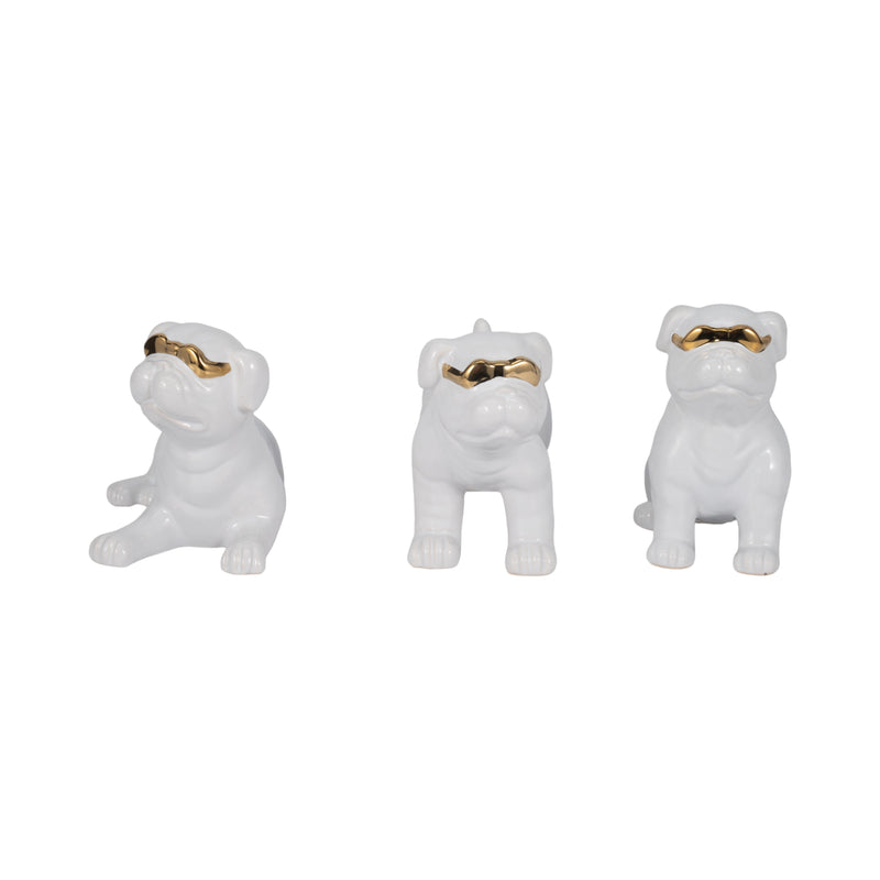 S/3 7" Pugs With Sunglasses, White