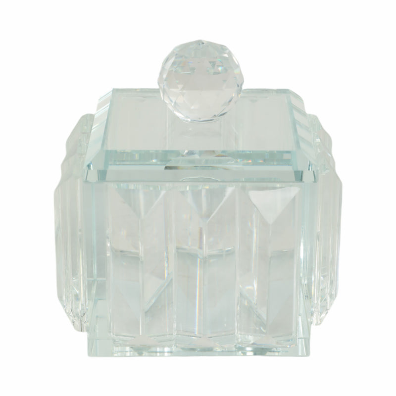 GLASS, 4"D RIDGED TRINKET BOX, CLEAR