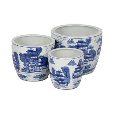 CER, S/3 6/8/10" CHINOISERIE PLANTERS, BLUE/WHITE