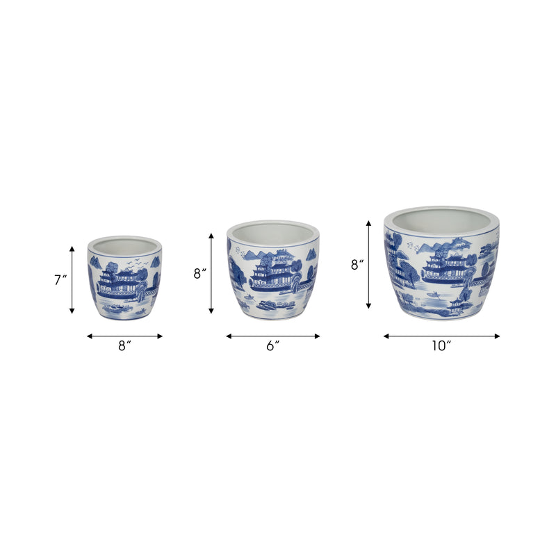 CER, S/3 6/8/10" CHINOISERIE PLANTERS, BLUE/WHITE