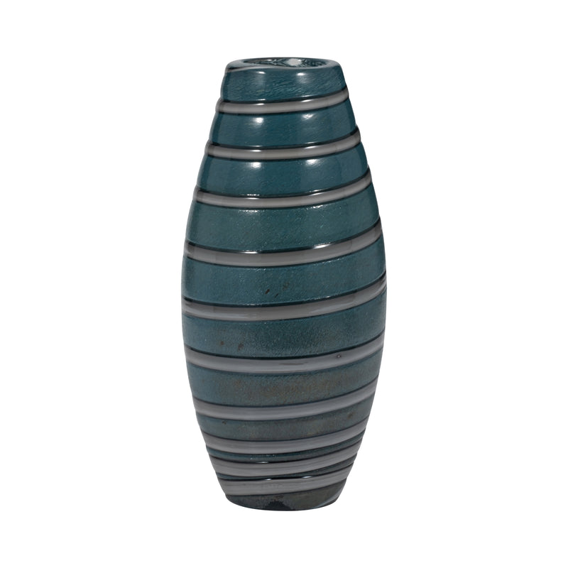 12" Santiago Striped Blue Glass Vase