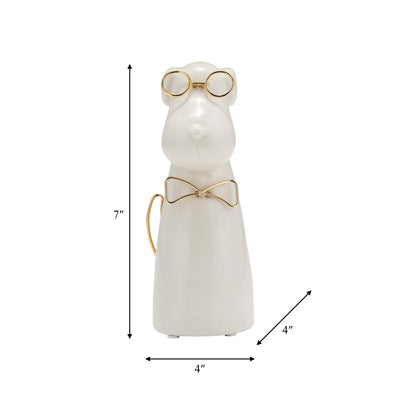 CER 7"H, PUPPY WITH GOLD GLASSES AND BOWTIE, WHT