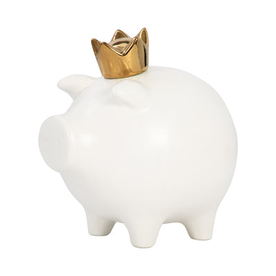 CER, 8" PIG WITH CROWN, WHITE