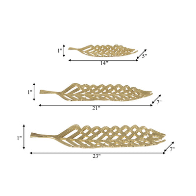 METAL, S/3 14/21/23"L OPEN CUT LEAF PLATE, GOLD