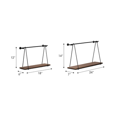 METAL/WOOD, S/2 12/14"H SWING LIKE WALL SHELVES, B