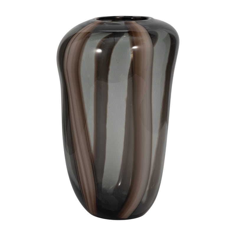 13" Bayle Large Brown Striped Glass Vase