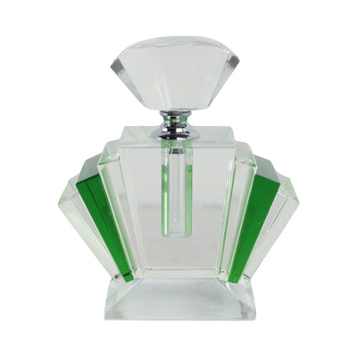 GREEN CRYSTAL PERFUME BOTTLE 4.75"