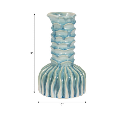 9" Coastal Ribbed Bud Vase Reactive Finish, Blue