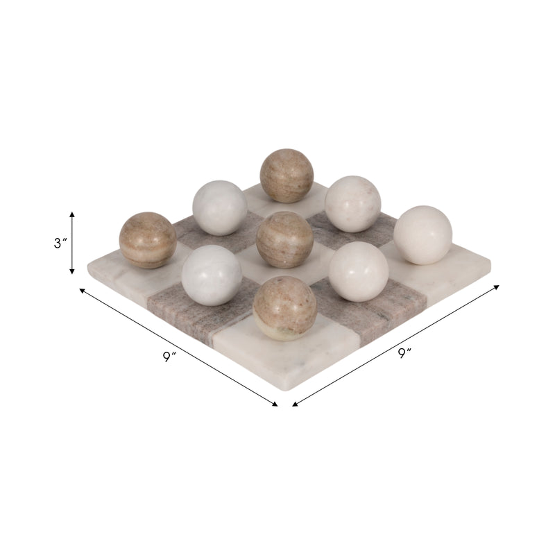 9" Marble Tic-tac-toe, White/beige