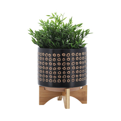 CERAMIC 8" PLANTER ON STAND, BROWN