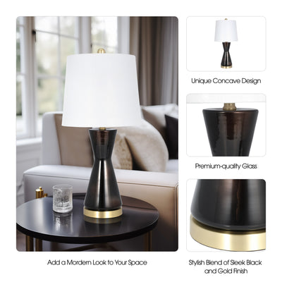 Glass, 24" Concave Table Lamp, Black