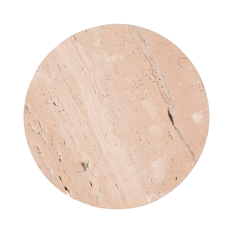 10" Travertine Tray On Wood Ball Feet, Tan