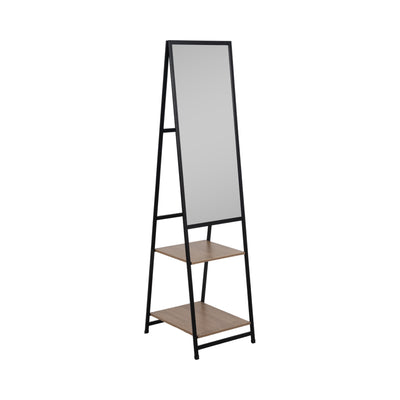 63" Standing Mirror W/ Wood Shelves, Black/natural