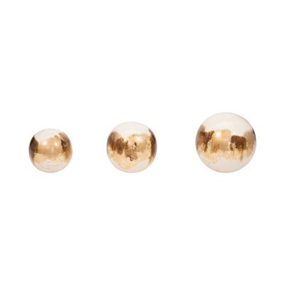 METAL, S/3 4/5/6" GALAXY ORBS, PEARL/GOLD