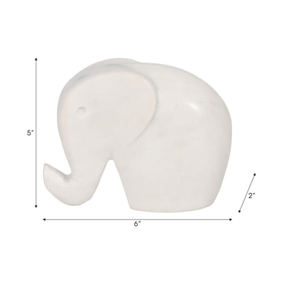 6" Trunk Up Marble Elephant, White