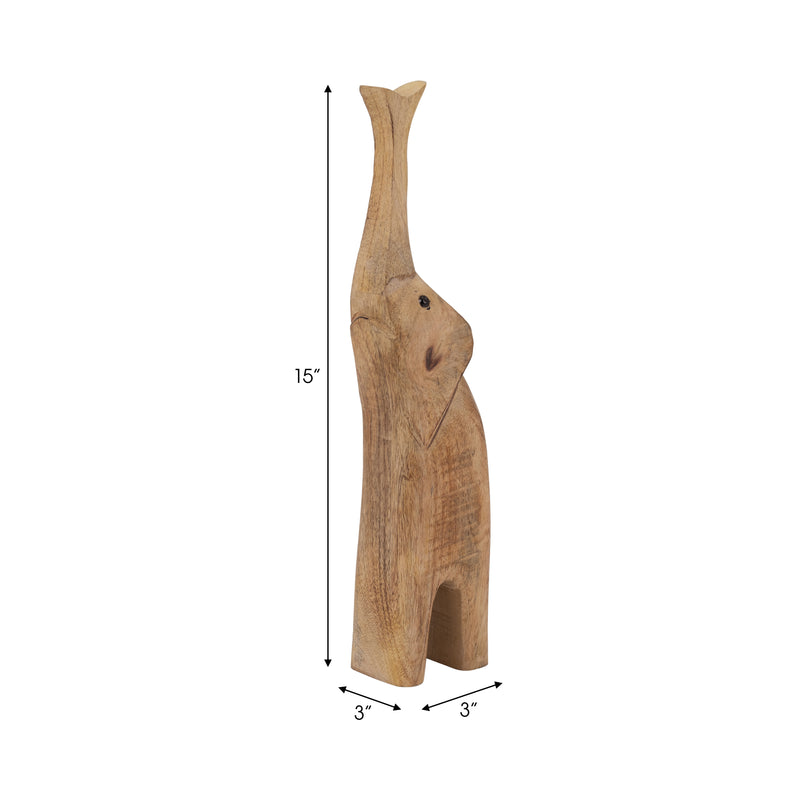 Mango Wood, 15" Skinny Elephant, Brown