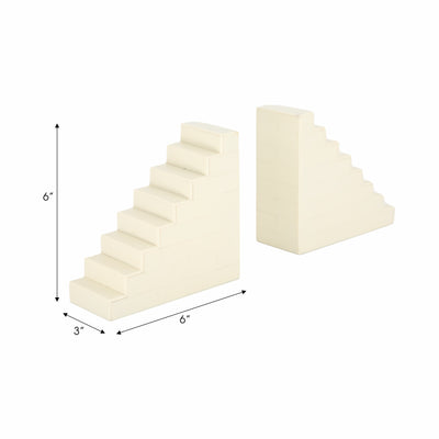 Resin, S/2 6" Steps Bookends, Ivory