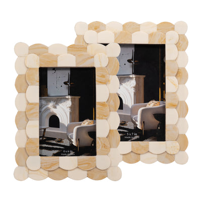 RESIN, 4X6 2-TONE SCALLOPED PHOTO FRAME, IVORY