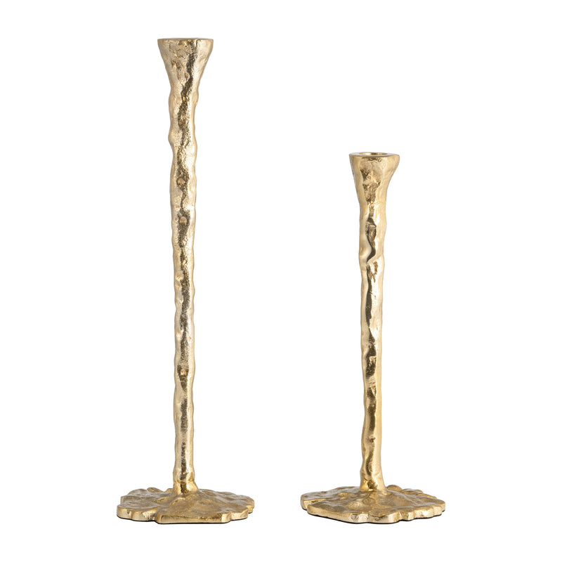 METAL, 15" FORGED TAPER CANDLEHOLDER, GOLD