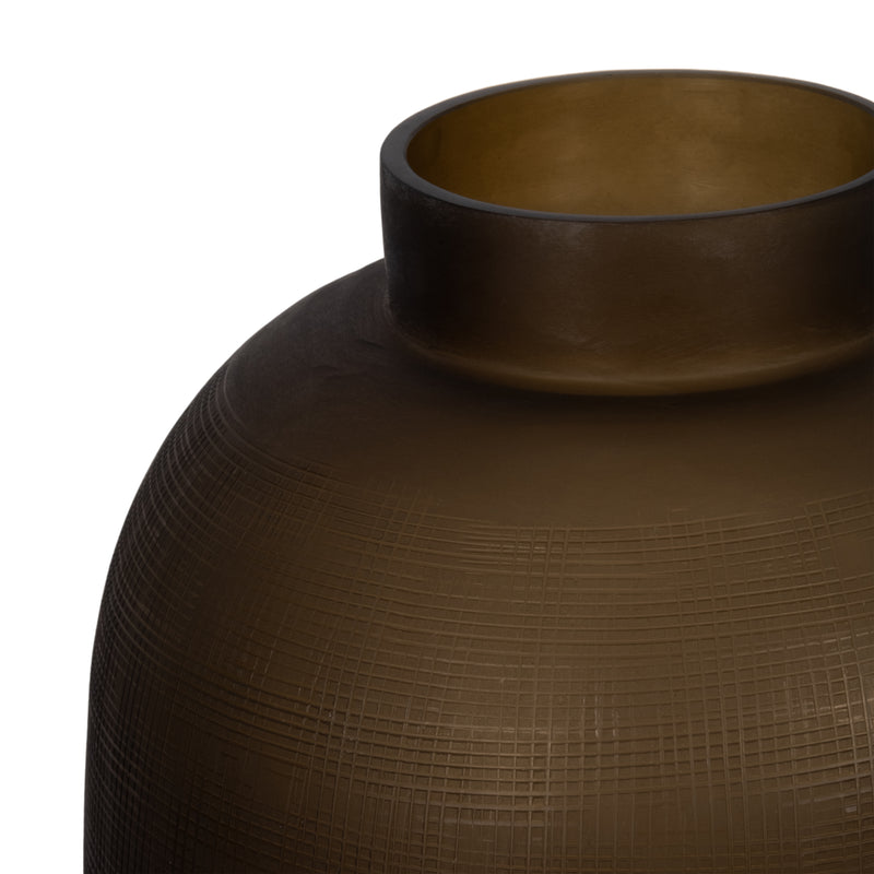 Glass, 19" Urn Vase, Smokey Brown