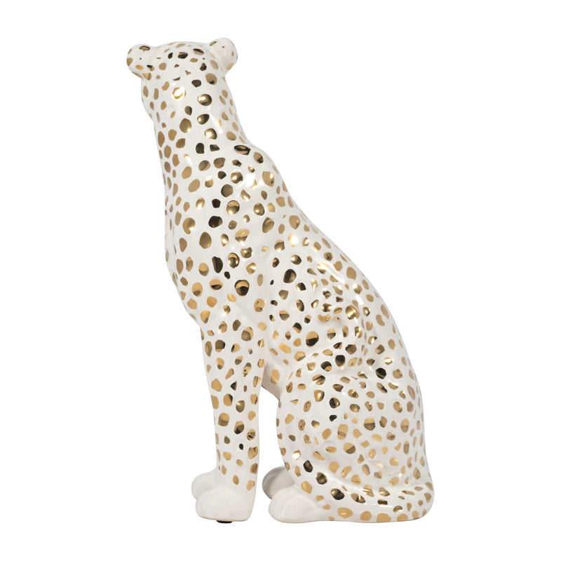 11" SITTING LEOPARD, WHITE/GOLD