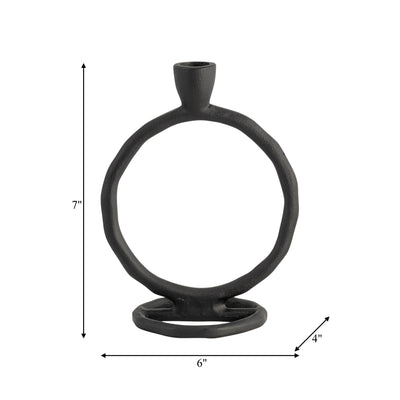 METAL, 7" ROUND RING TAPER CANDLEHOLDER, BLACK