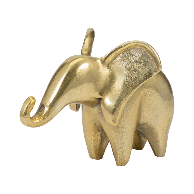 Metal, 7" Trunk Up Elephant, Gold