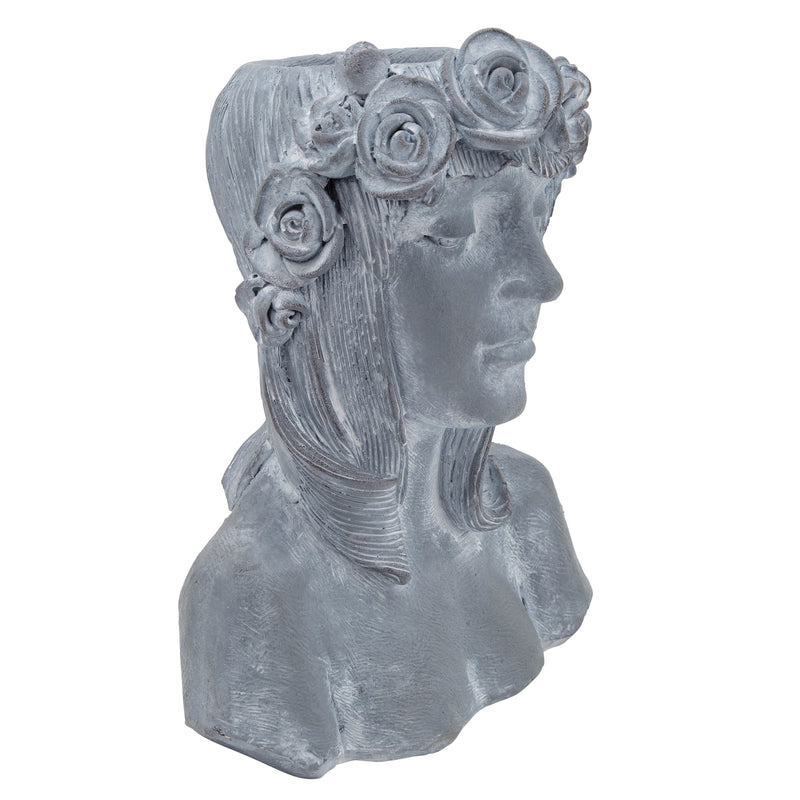 RESIN, 19" LADY W/ ROSES, GRAY